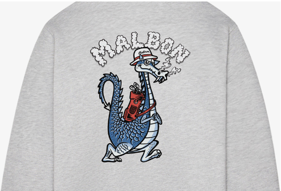 Malbon Unisex Dragon Graphic Heavyweight Golf Hoodie Grey pocket and cuff detail