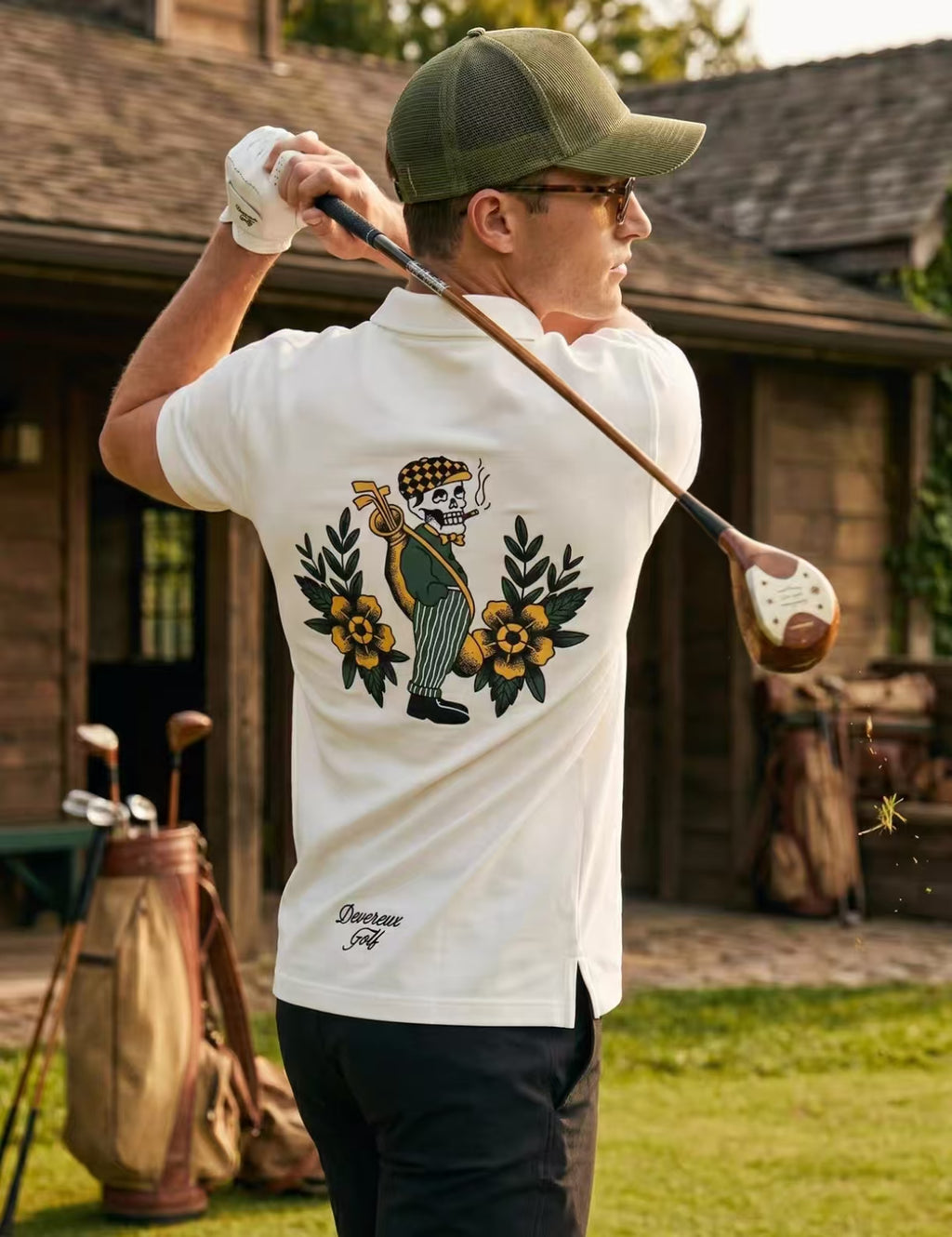 Devereux Golf メンズ ヴィンテージ 通気性 バックグラフィックポロ（ホワイト）の商品画像