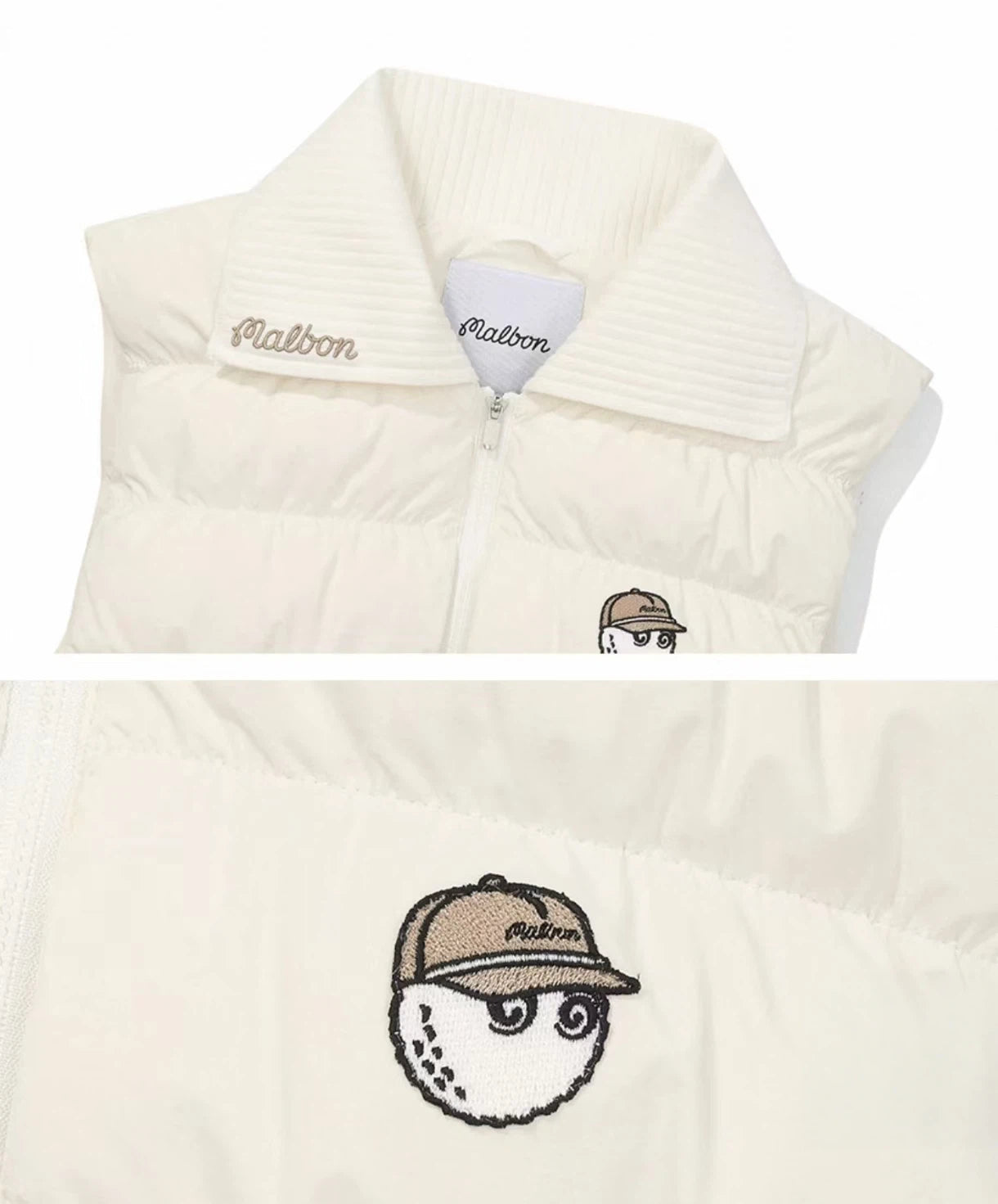 Malbon Golf Women’s Knit 襟 Insulated Down Vest ホワイト 襟 and ロゴ ディテール