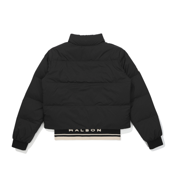 Malbon women's lightweight thermal down golf jacket in Black, back view