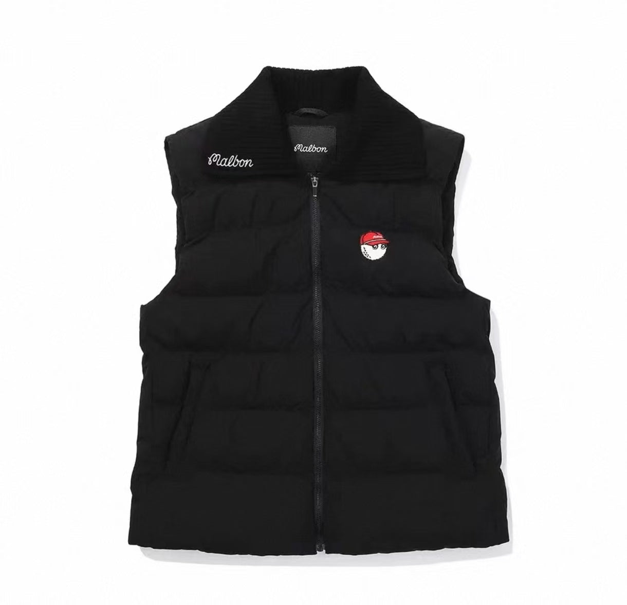 Malbon Golf Women’s Knit 襟 Insulated Down Vest ブラック 正面画像