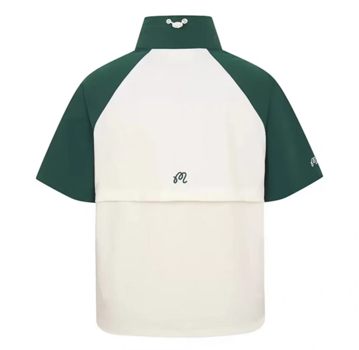 Malbon Golf Women’s Quick-Dry Stand 襟 スポーツトップ グリーン and ホワイト 背面画像
