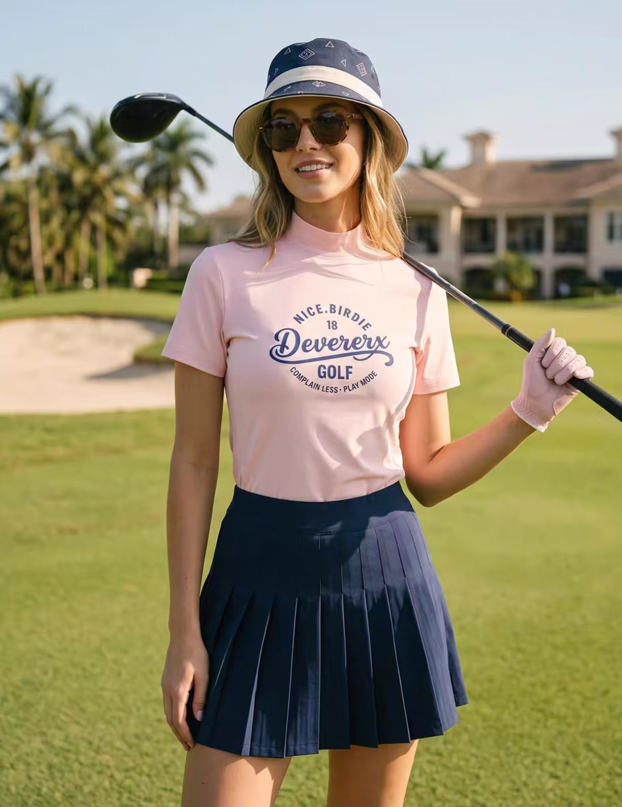 Devereux Golf Women’s Black Slim Mock Neck Letter Print Golf Shirt