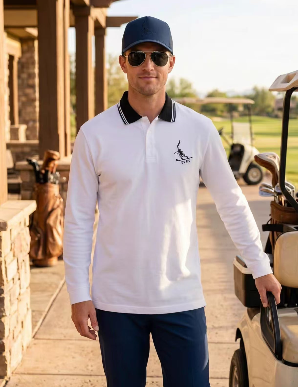 Devereux Golf Men’s Vintage Back Graphic Scorpion Long Sleeve Shirt in White - product view