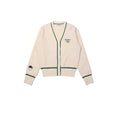 Malbon Women Golf Knit Sweater Jacket Warm Casual Outerwear Beige front view