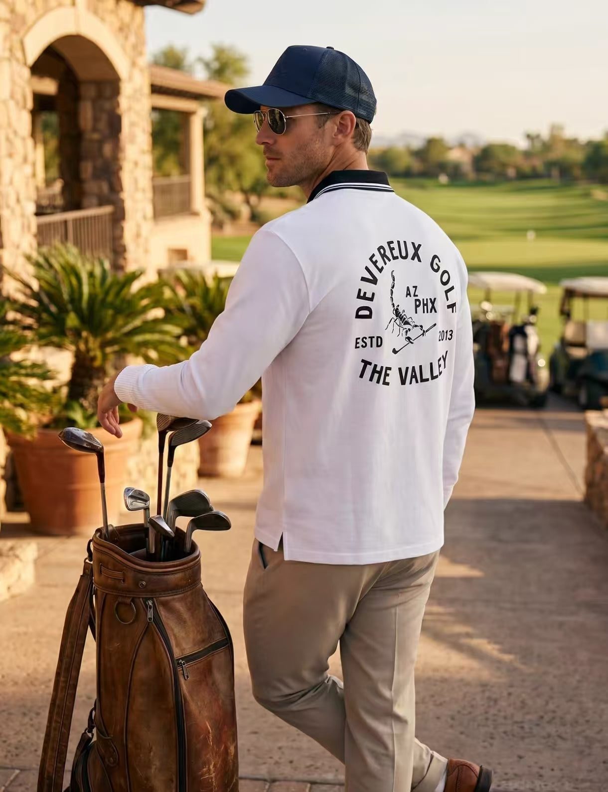 Devereux Golf Men’s Vintage Back Graphic Scorpion Long Sleeve Shirt in White - product view