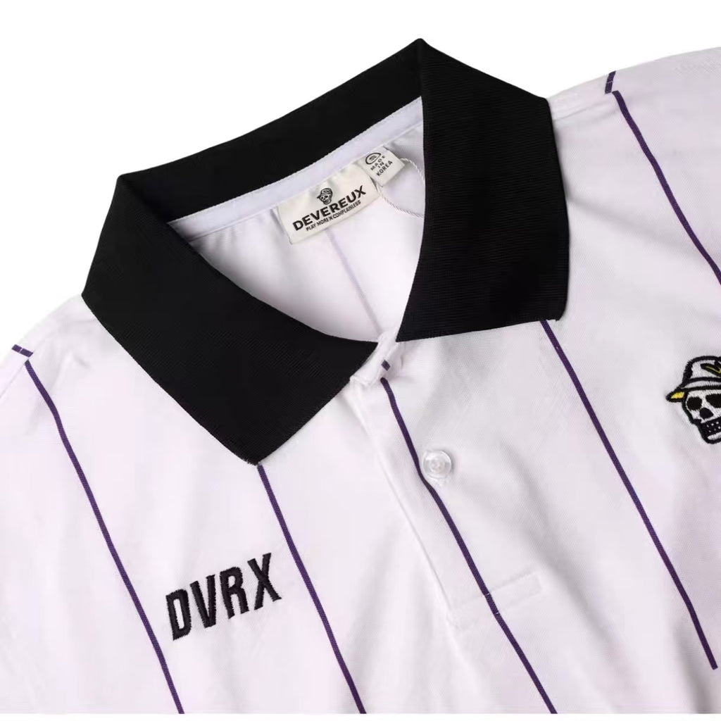 Devereux メンズ ストライプ ゴルフポロ 襟ディテール