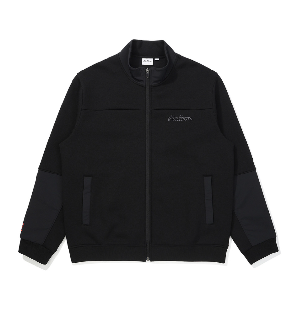 Malbon Golf Men’s Stand 襟 Full-Zip Fleece Jacket ブラック 正面画像