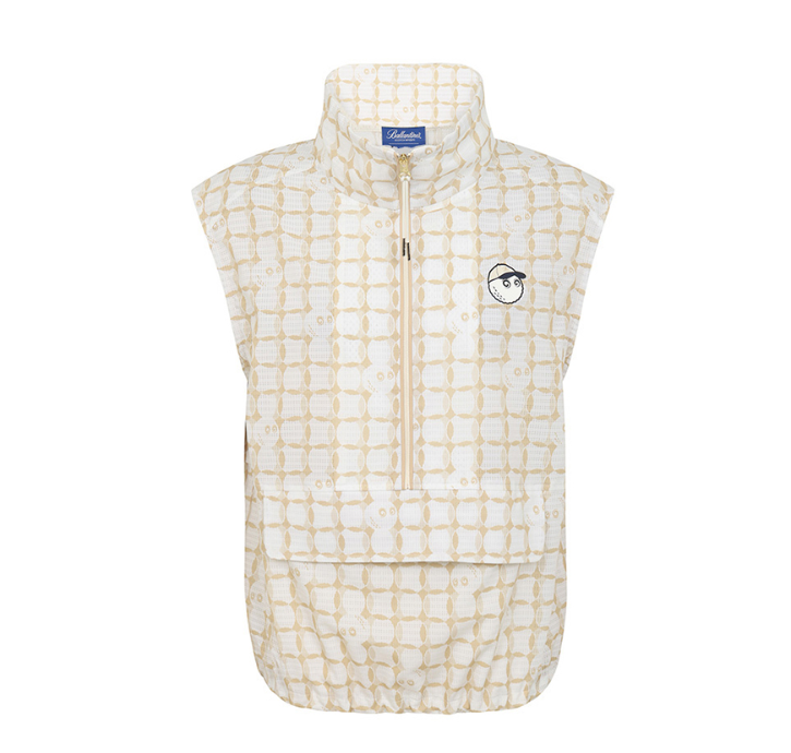 Malbon women's mesh breathable half-zip golf vest in Beige, lifestyle view