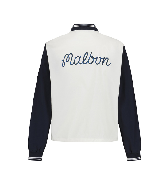 Malbon women's stand collar lightweight breathable golf jacket in Navy Blue, back view