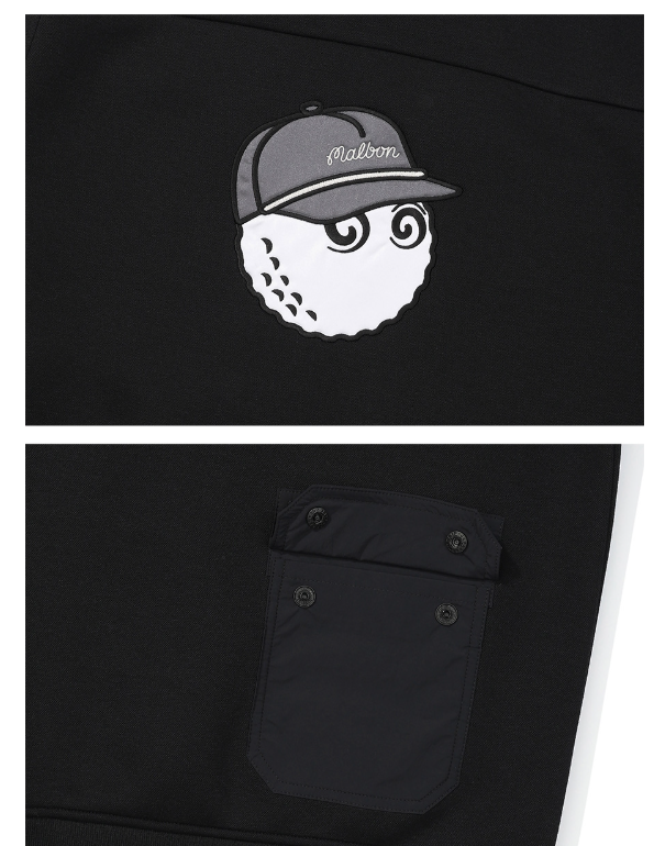 Malbon Golf Men’s Stand 襟 Full-Zip Fleece Jacket ブラック back ロゴ and pocket ディテール