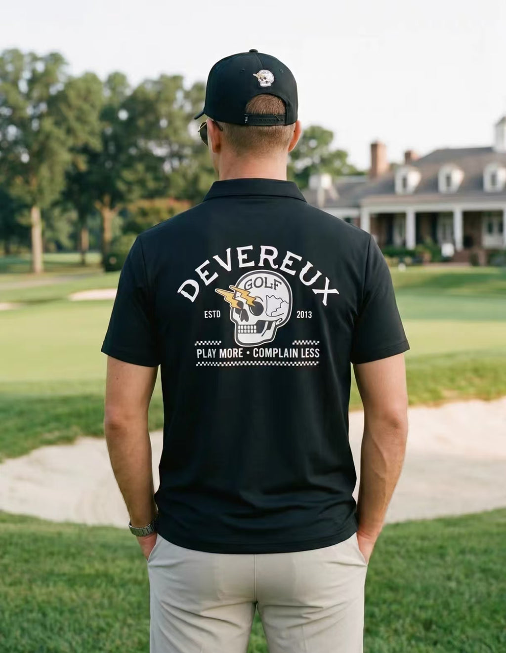 Devereux Golf メンズ サマー クォータージップ スカル柄ポロ（ブラック）の商品画像