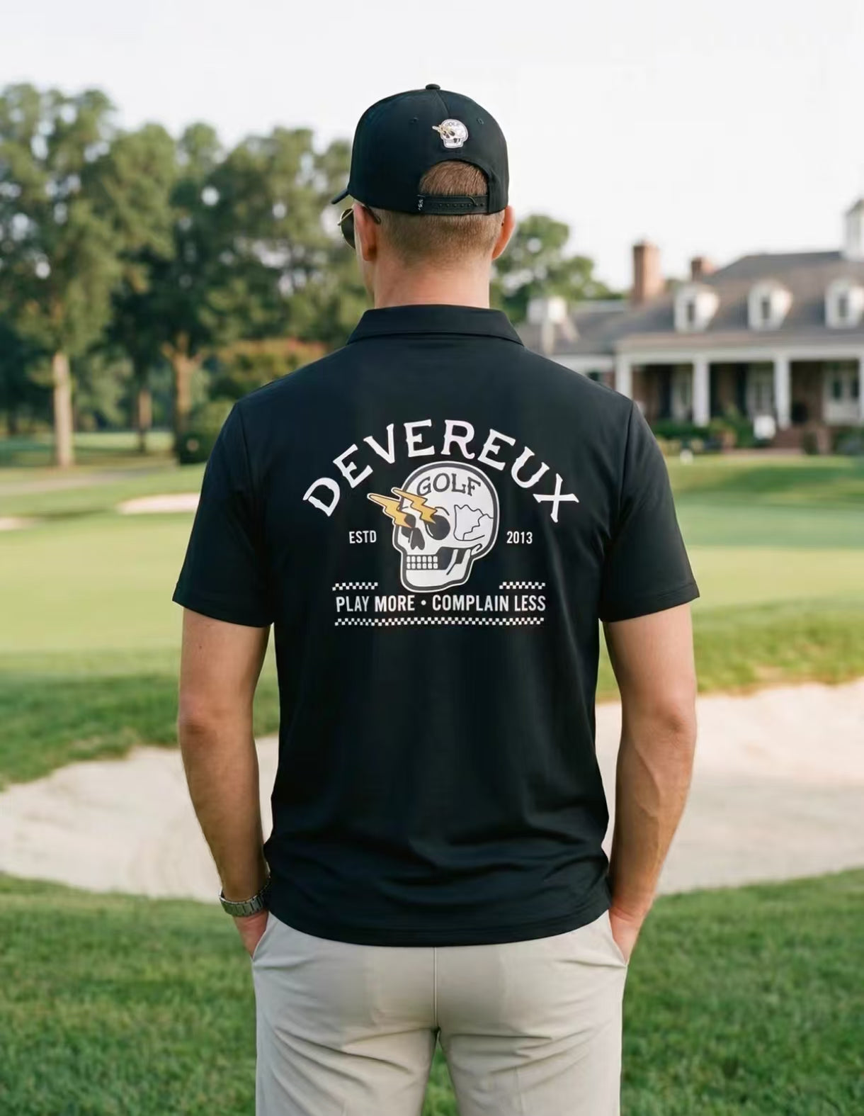 Devereux Golf メンズ サマー クォータージップ スカル柄ポロ（ブラック）の商品画像