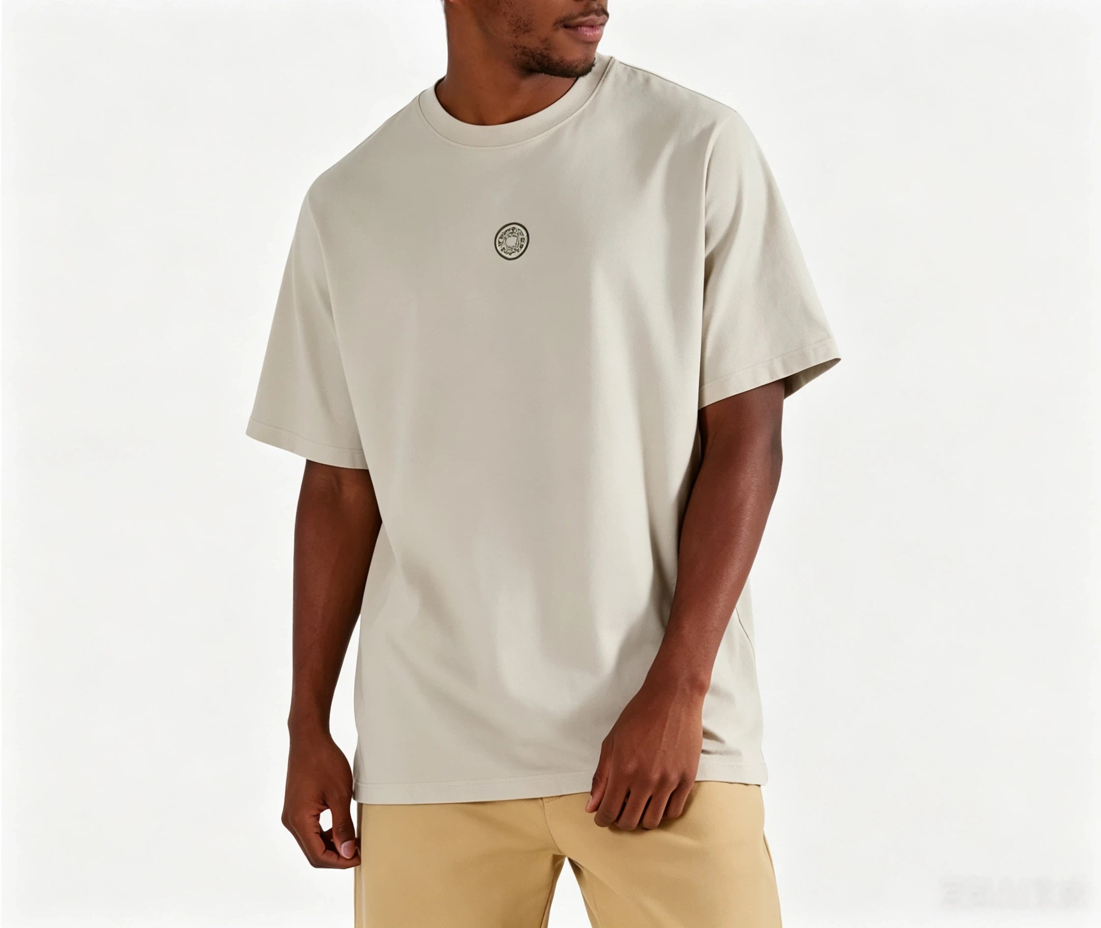 Malbon Bermuda Graphic Performance Golf T-Shirt Light Grey model front view