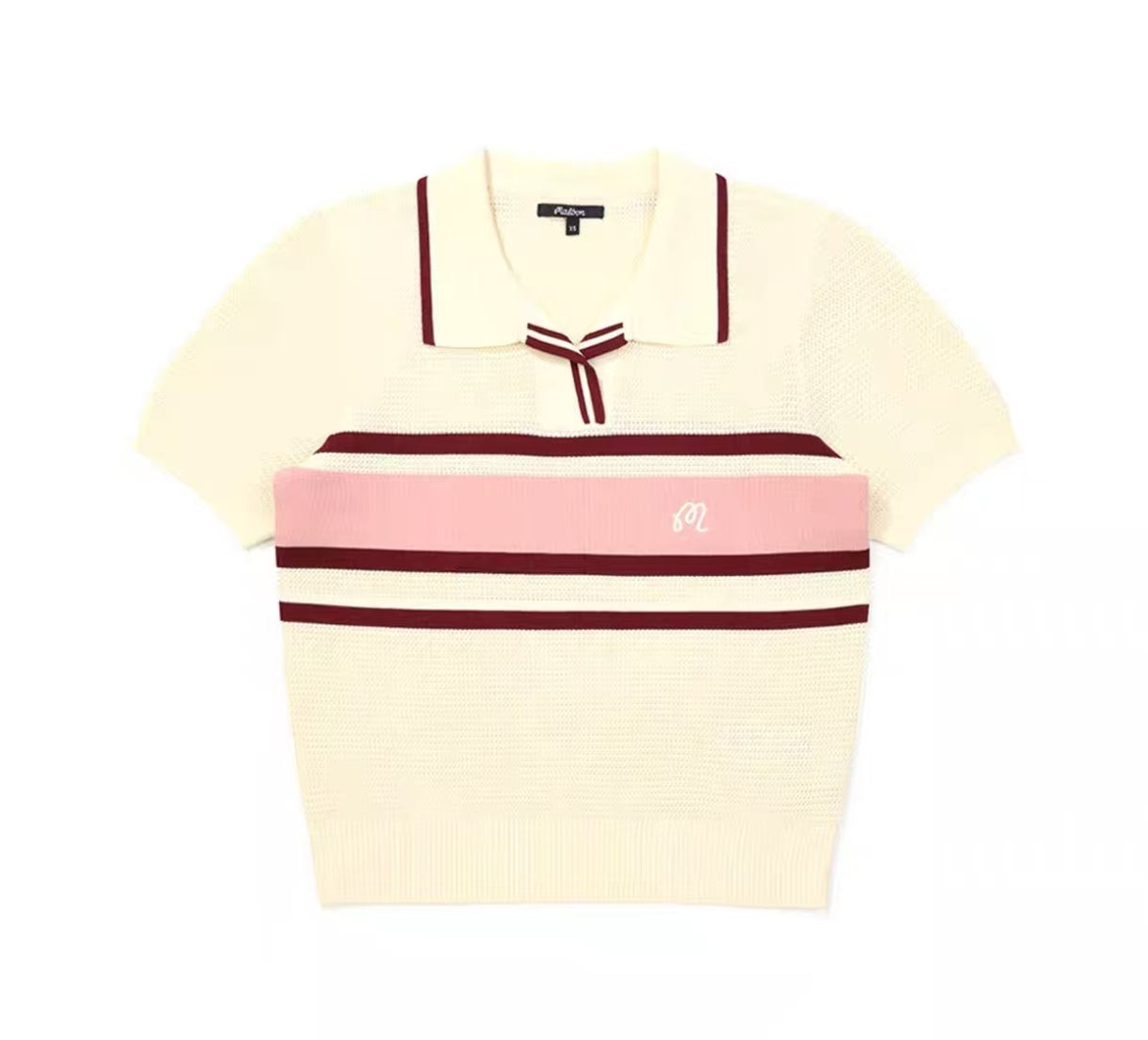 Malbon Women's Knit Golf Polo Beige women's knit golf polo front view