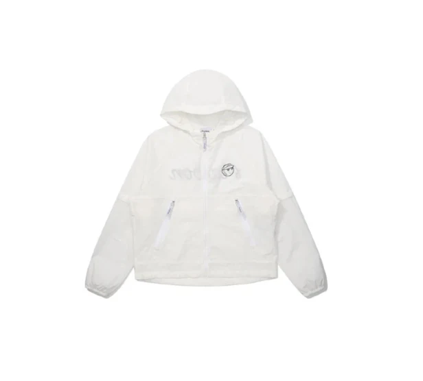 Malbon Women Golf Jacket Detachable Sleeve Hooded Windbreaker White front view