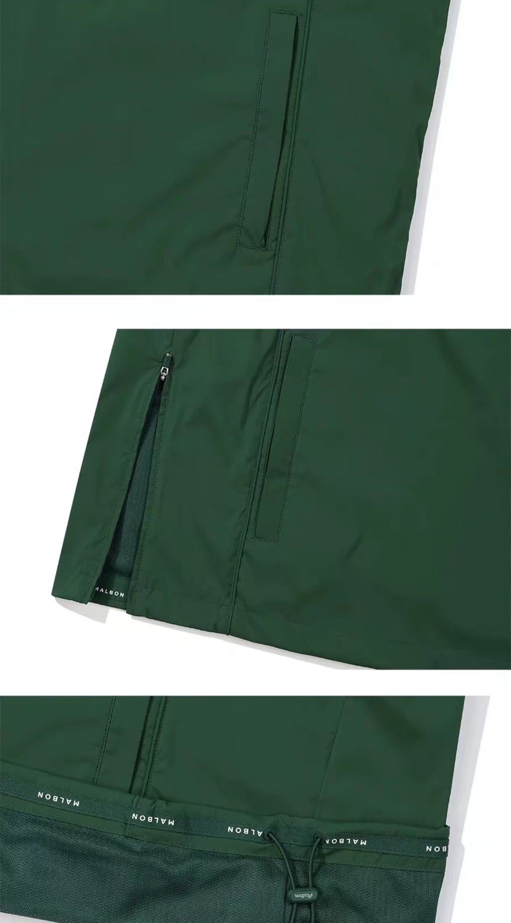 Malbon Golf Men’s Quick-Dry Stand Collar Half-Zip Pullover green zip and pocket detail