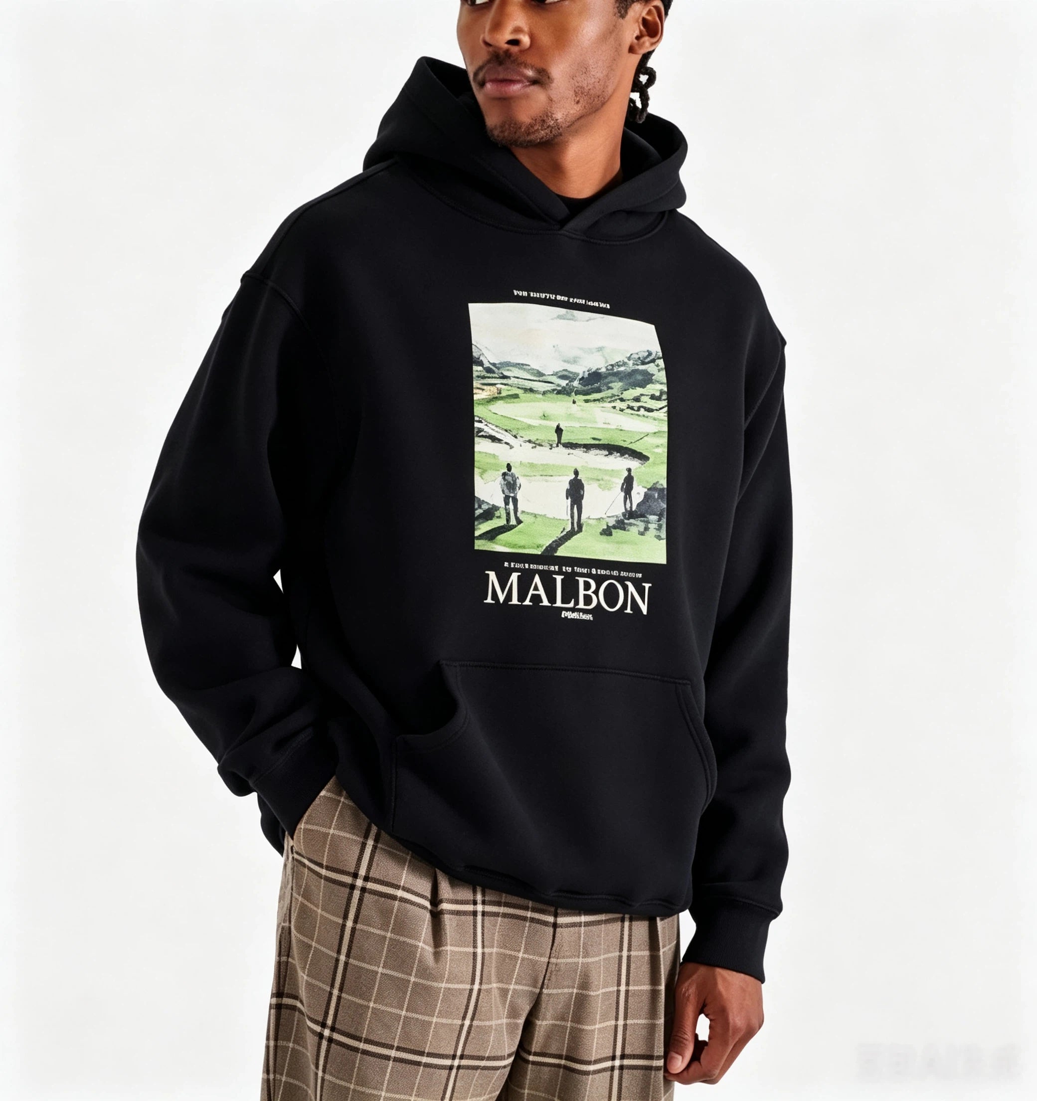 Malbon Golf Pestle Graphic Heavyweight Black Streetwear Hoodie