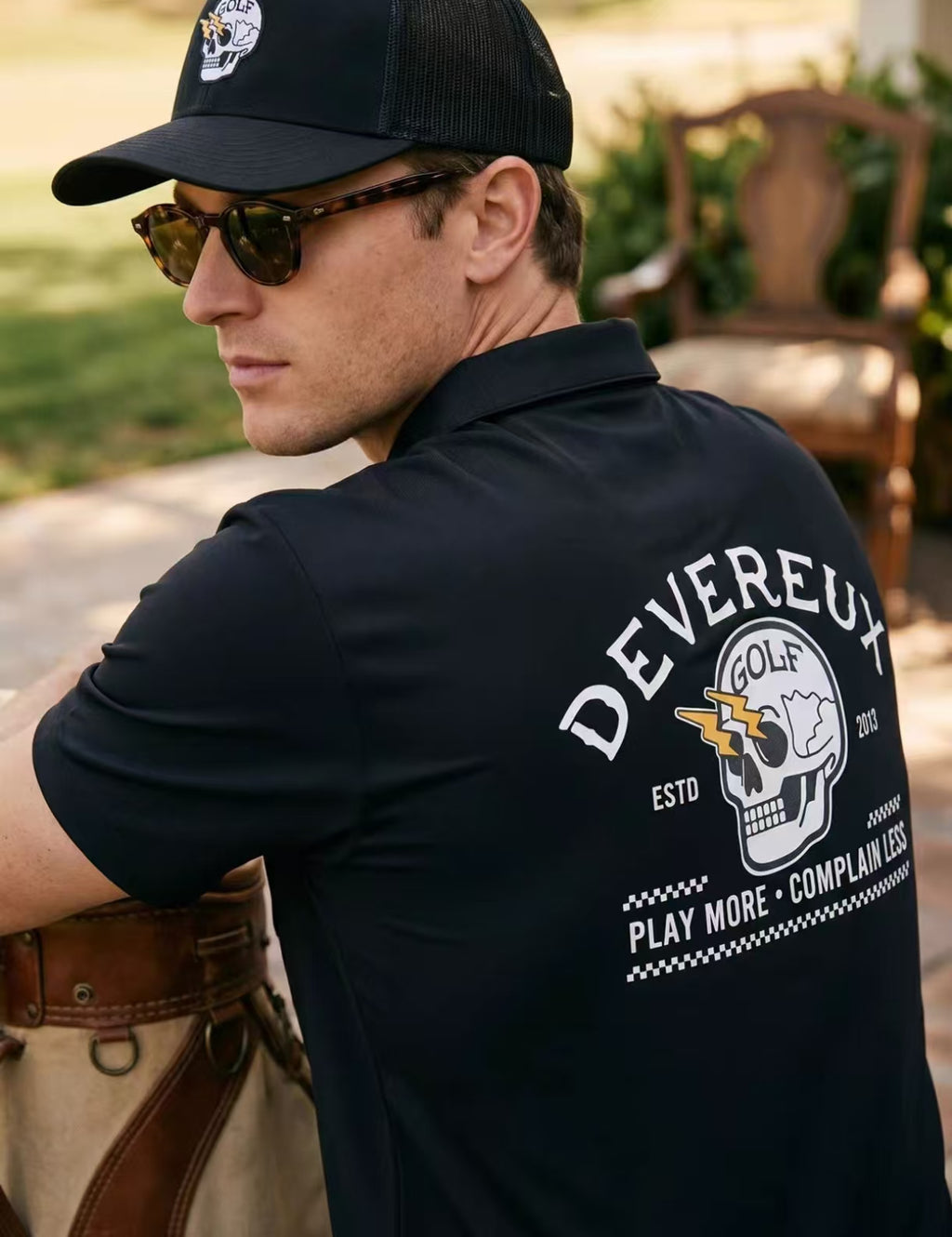 Devereux Golf メンズ サマー クォータージップ スカル柄ポロ（ブラック）の商品画像