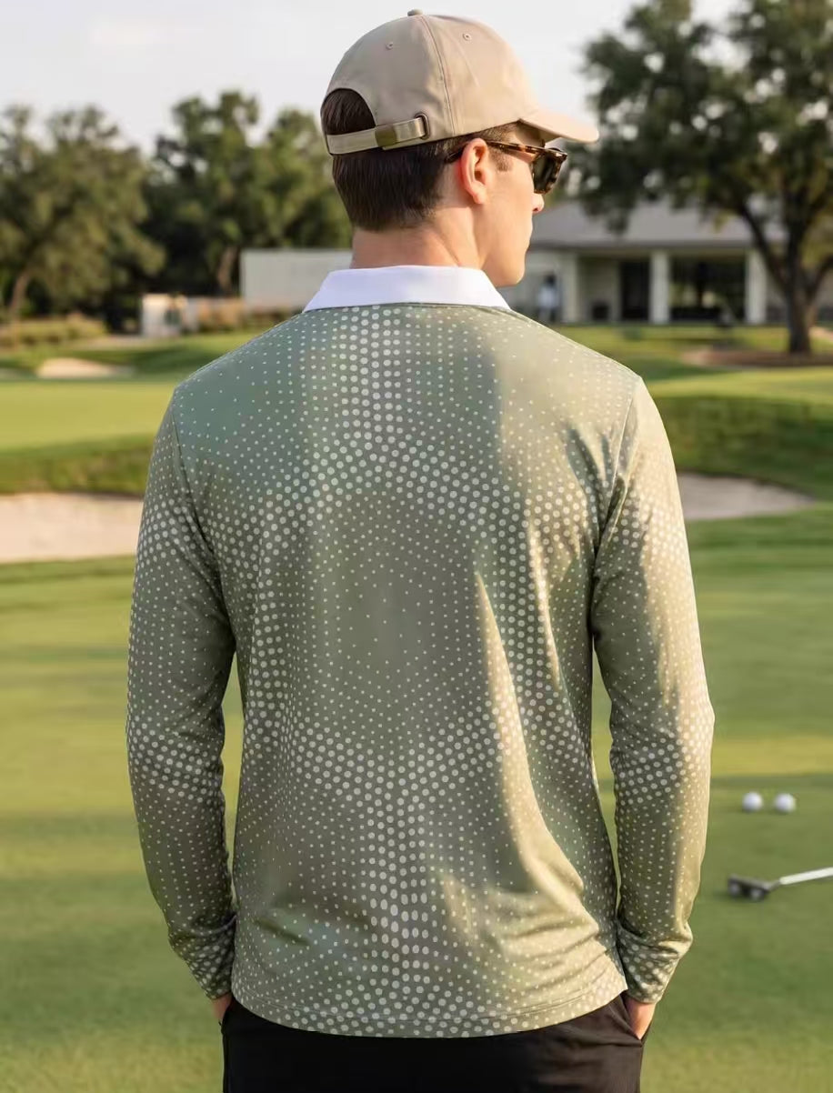Devereux Golf メンズ グリーングラデーション ドット柄 長袖ポロシャツ（グリーン）の商品画像