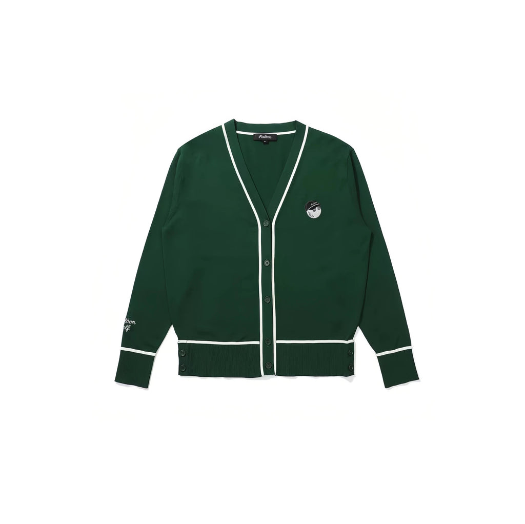 Malbon Women Golf Knit Sweater Jacket Warm Casual Outerwear Green front view