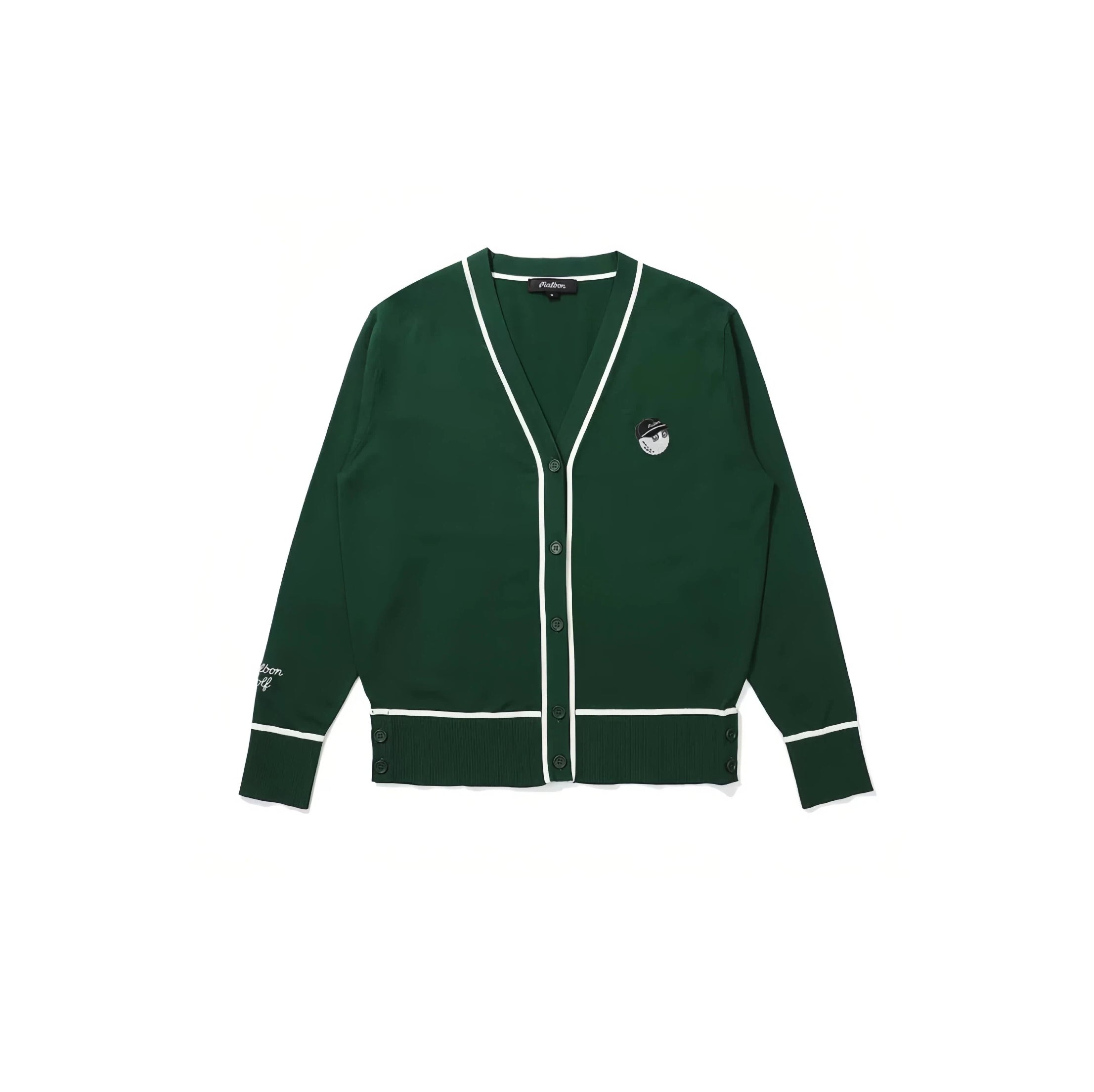 Malbon Women Golf Knit Sweater Jacket Warm Casual Outerwear Green front view