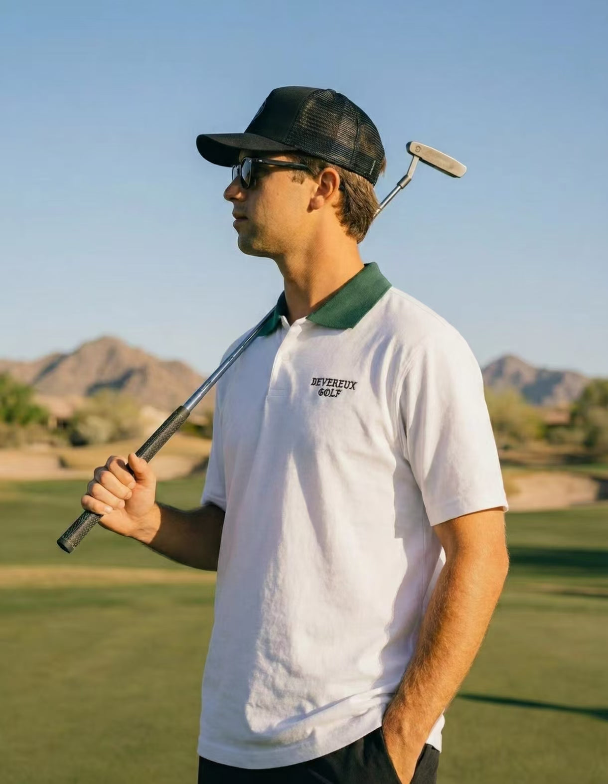 Devereux Golf Men’s Summer Color Block Green Collar Polo Shirt