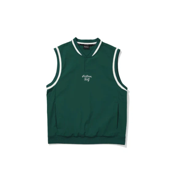 Malbon Men's Golf Vest - Casual Sport Sleeveless Outerwear Green front view