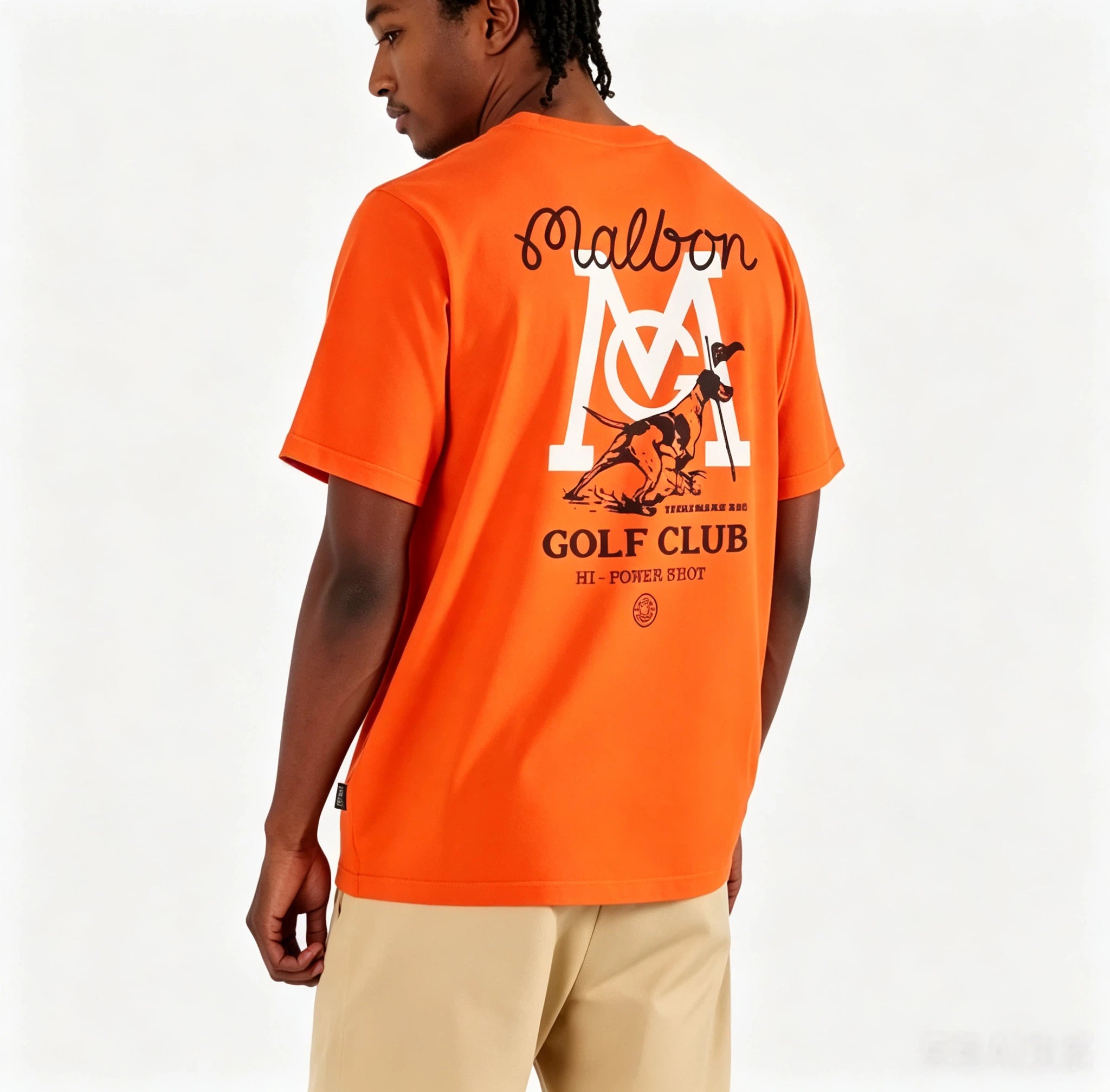 Malbon Bermuda グラフィックTシャツ オレンジ モデル着用 背面