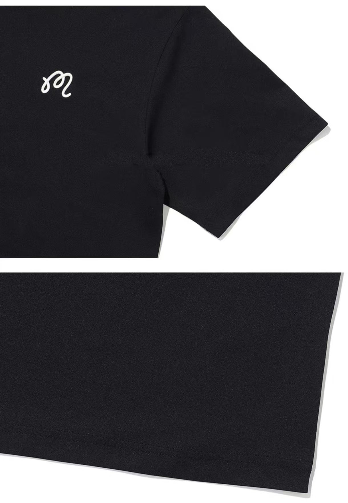 Malbon Golf メンズ リラックスフィット コットン クルーネック Tシャツ（ブラック） ロゴと生地のディテール