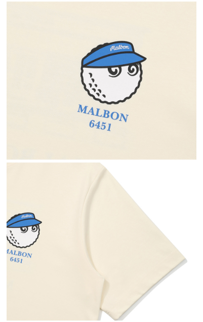 Malbon Dosan 645-1 Tシャツ ベージュ 胸元グラフィック詳細