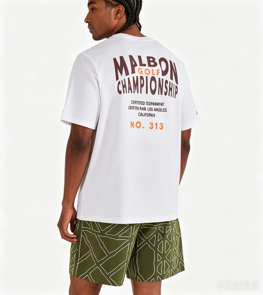Malbon ユニセックス ネイビー ゴルフグラフィックTシャツ グラフィックのディテール