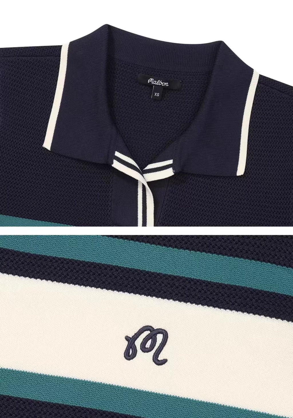 Malbon Women's Knit Golf Polo Navy Blue women's knit golf polo detail view