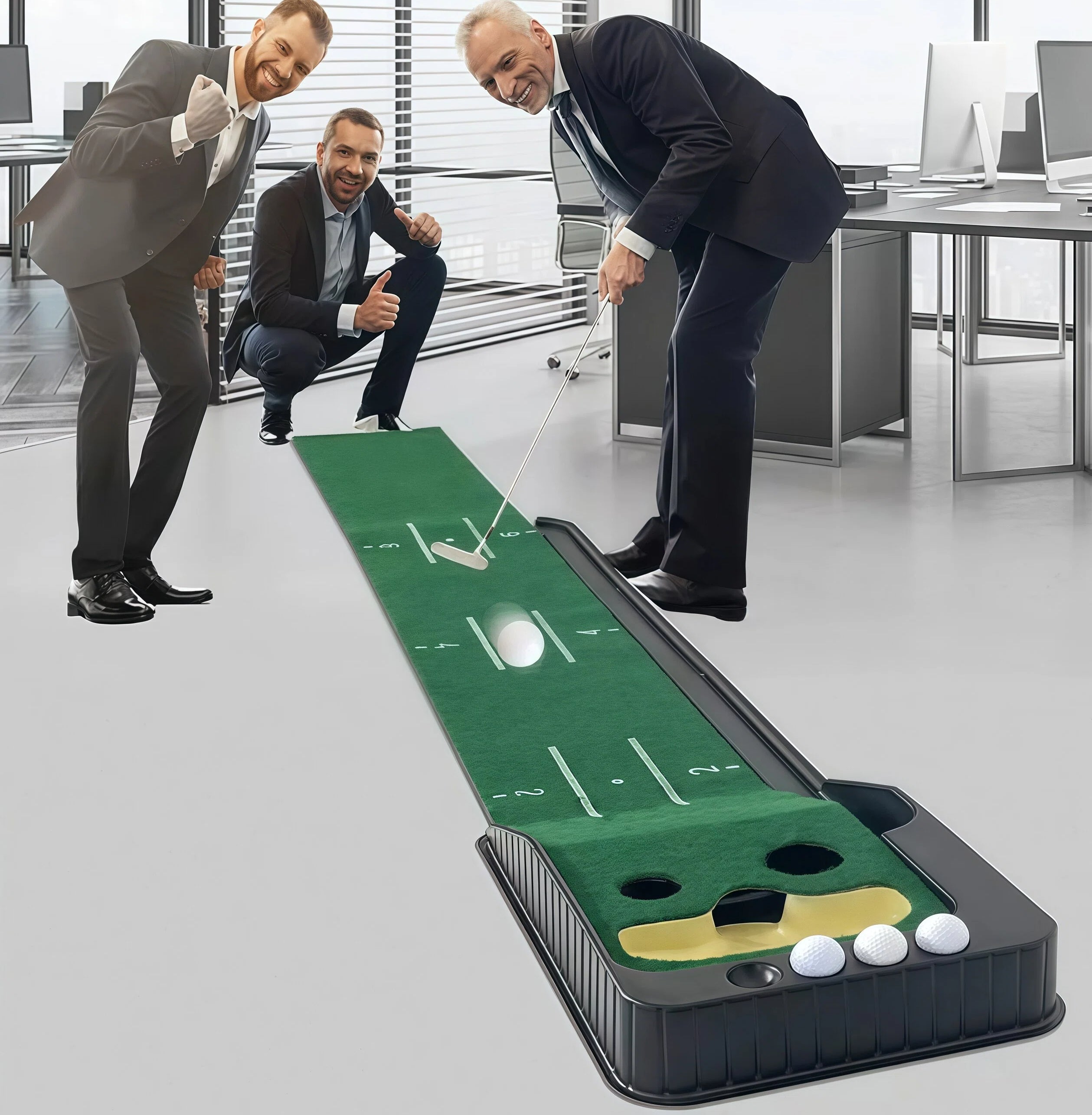 HOW TRUE ゴルフ パッティング トレーナー マット 自動ボール リターン