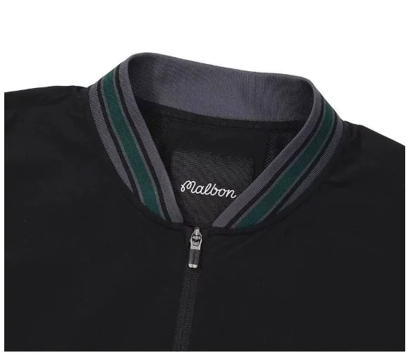 Malbon Men's Golf Zip Jacket - Breathable Sport Outerwear Black collar and logo detail