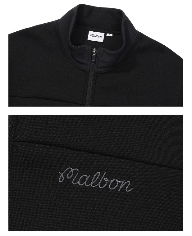 Malbon Golf Men’s Stand 襟 Full-Zip Fleece Jacket ブラック 襟 and chest ディテール
