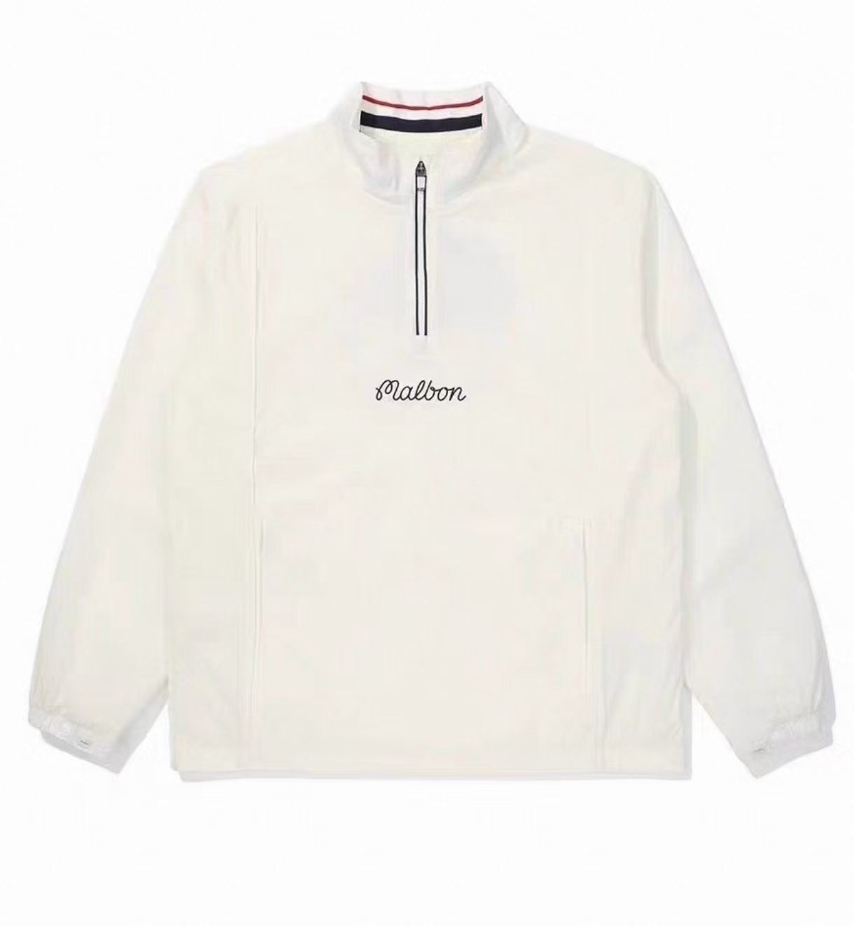 Malbon Golf Men’s Quick-Dry Stand 襟 Half-Zip プルオーバー ホワイト 正面画像