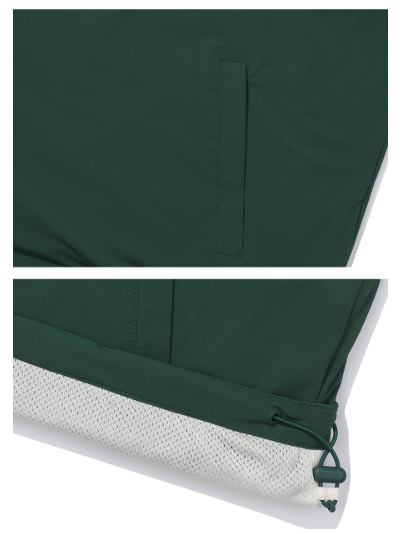Malbon women's oversized collar casual sporty golf sweatshirt in Green, fabric and hem detail