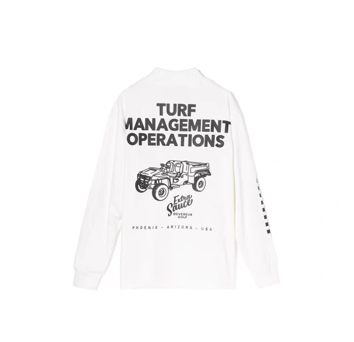 Devereux Golf Men’s Mower Checkerboard Sleeve Mock Neck Long Sleeve Shirt in White - product view