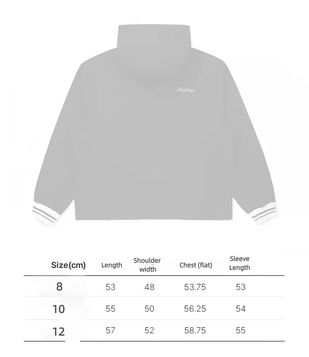 Size chart for Malbon women's hooded lightweight windproof jacket
