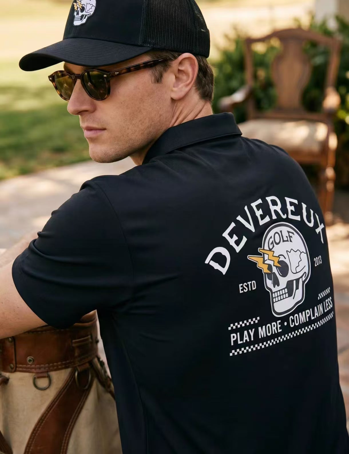 Devereux メンズ ブラック ハーフジップ ゴルフポロ ブラック グラフィックディテール