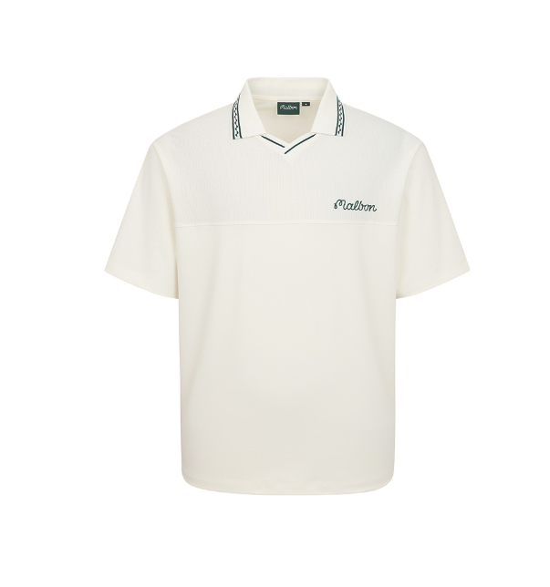 Malbon Golf メンズ カジュアル レタープリント ゴルフポロシャツ（ホワイト） 正面