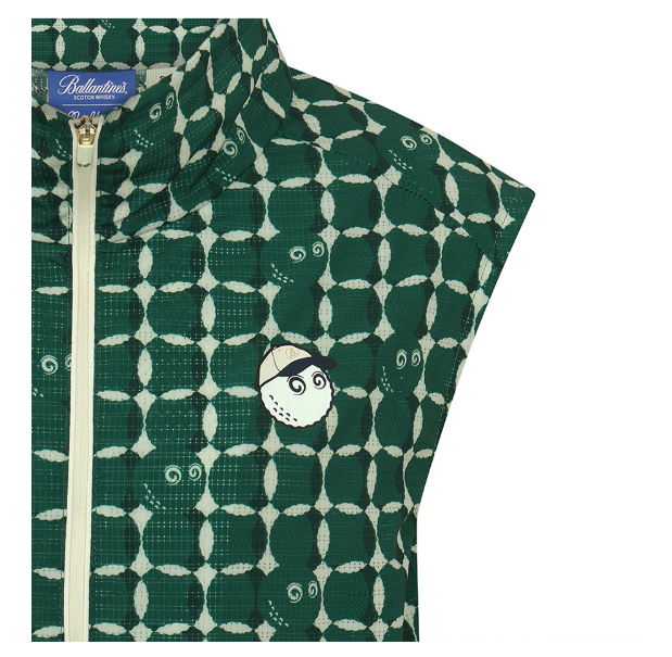 Malbon Golf x Ballantine's レディース メッシュ ハーフジップベスト（グリーン） - ポケットとトリムのディテール