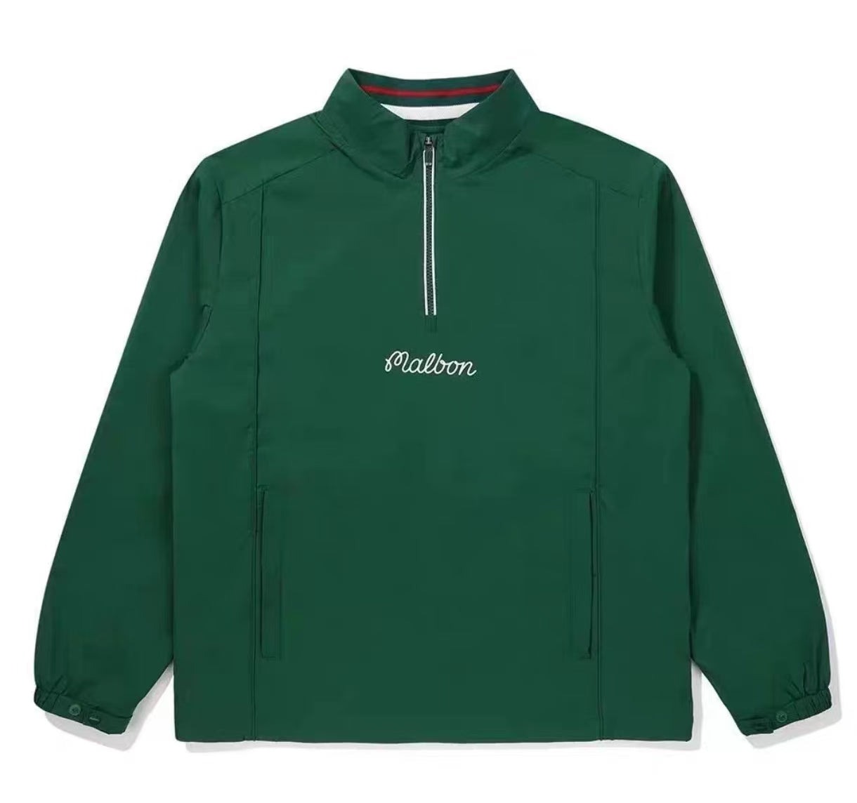 Malbon Golf Men’s Quick-Dry Stand 襟 Half-Zip プルオーバー グリーン 正面画像