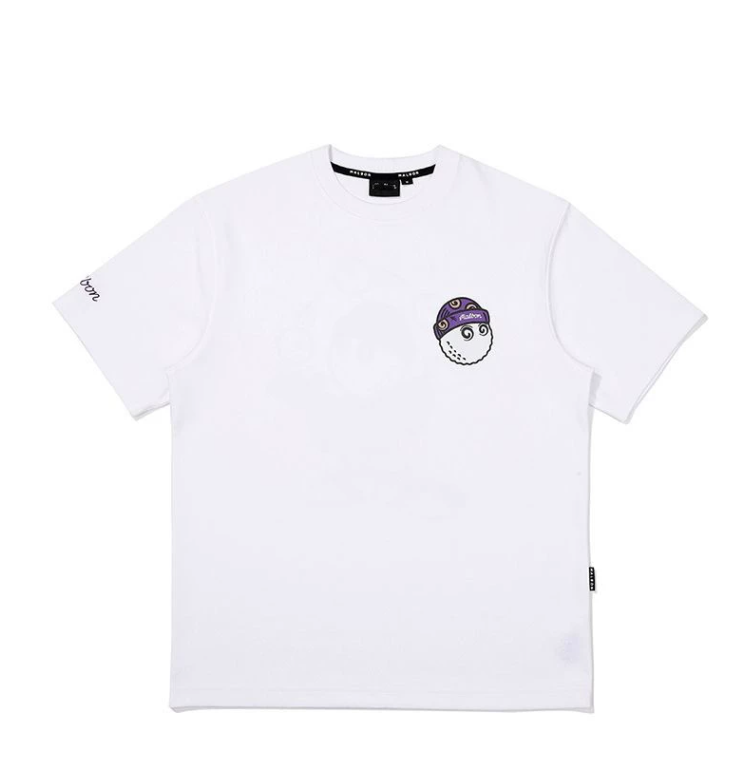 Malbon Golf メンズ 通気性 カジュアル アスレチック Tシャツ（ホワイト） 正面