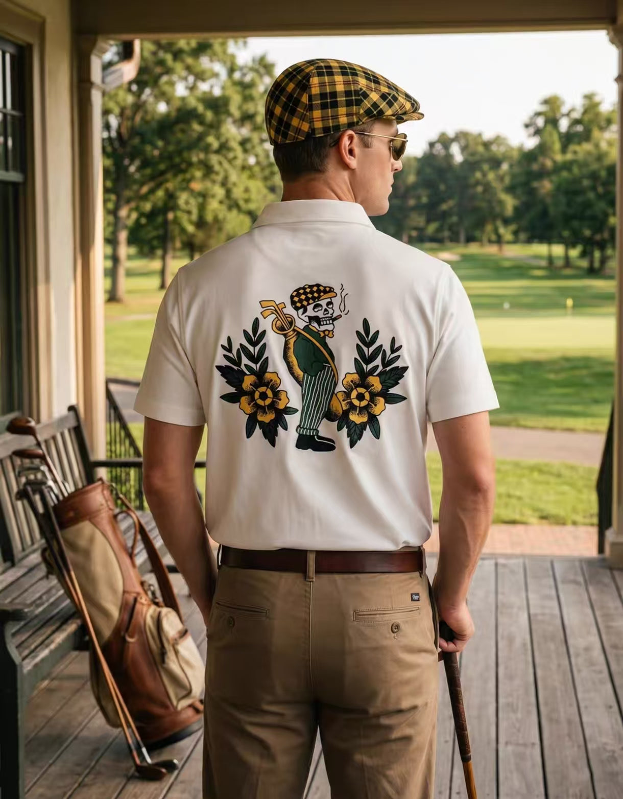 Devereux Golf メンズ ヴィンテージ 通気性 バックグラフィックポロ（ホワイト）の商品画像