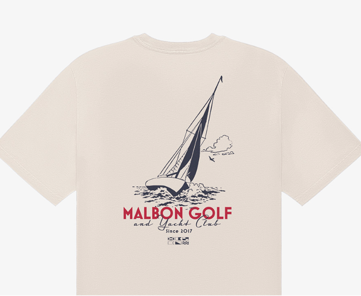 Malbon men's Vesta crewneck golf T-shirt in Cream, trim and stitching detail