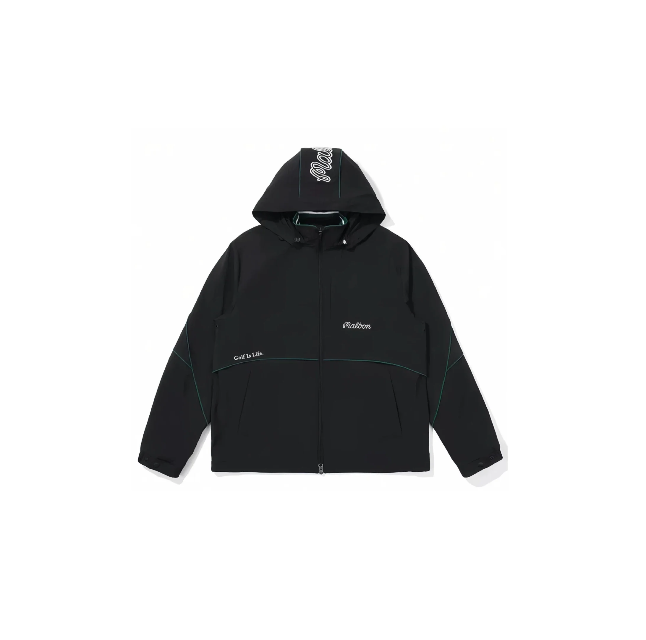 Malbon Men Golf Hooded Jacket Detachable Cap Casual Sport Outerwear 2025 Black front view