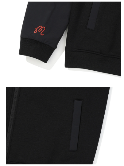 Malbon Golf Men’s Stand 襟 Full-Zip Fleece Jacket ブラック sleeve and pocket ディテール
