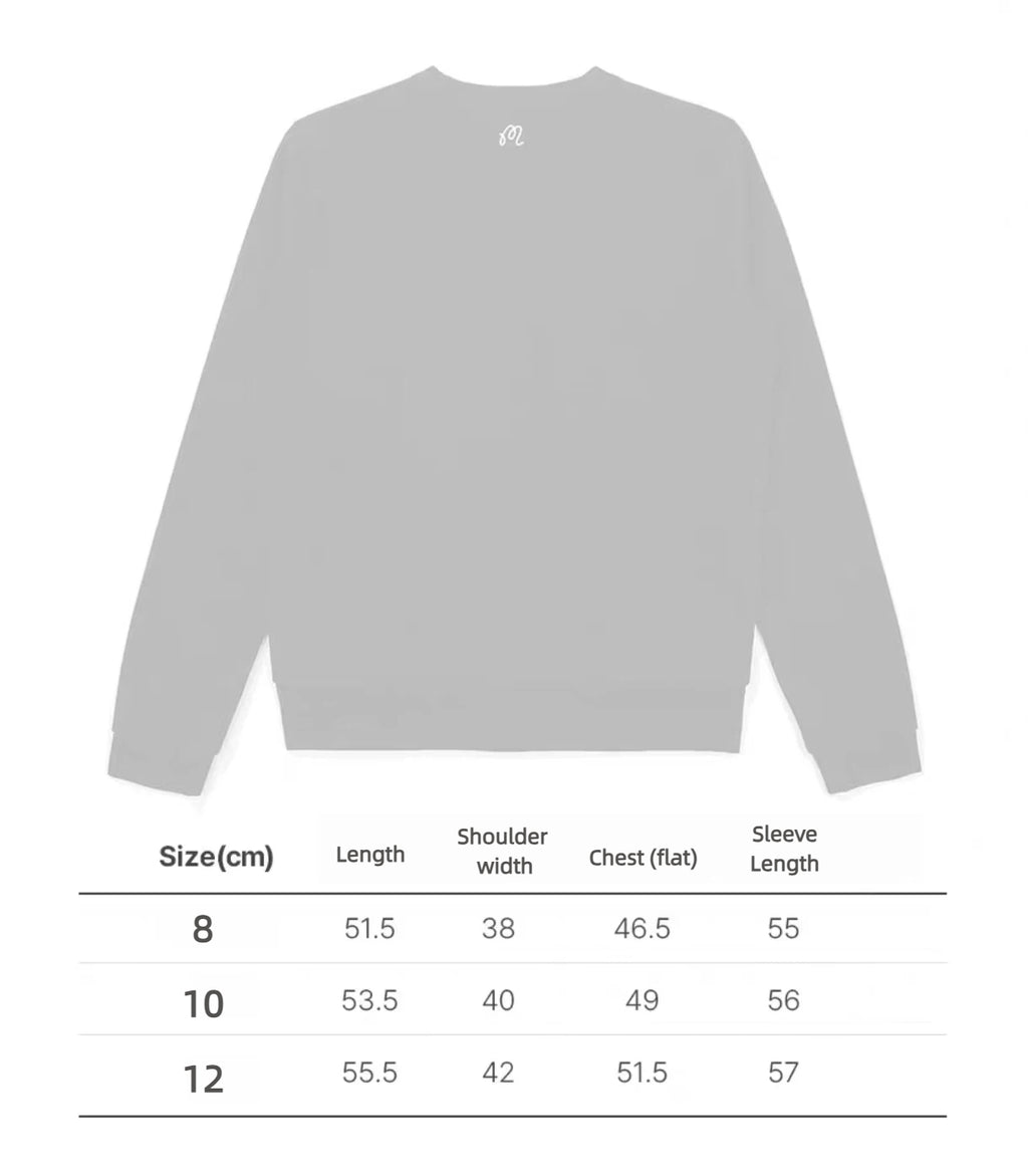 Size chart for black Malbon women's long sleeve sweatshirt